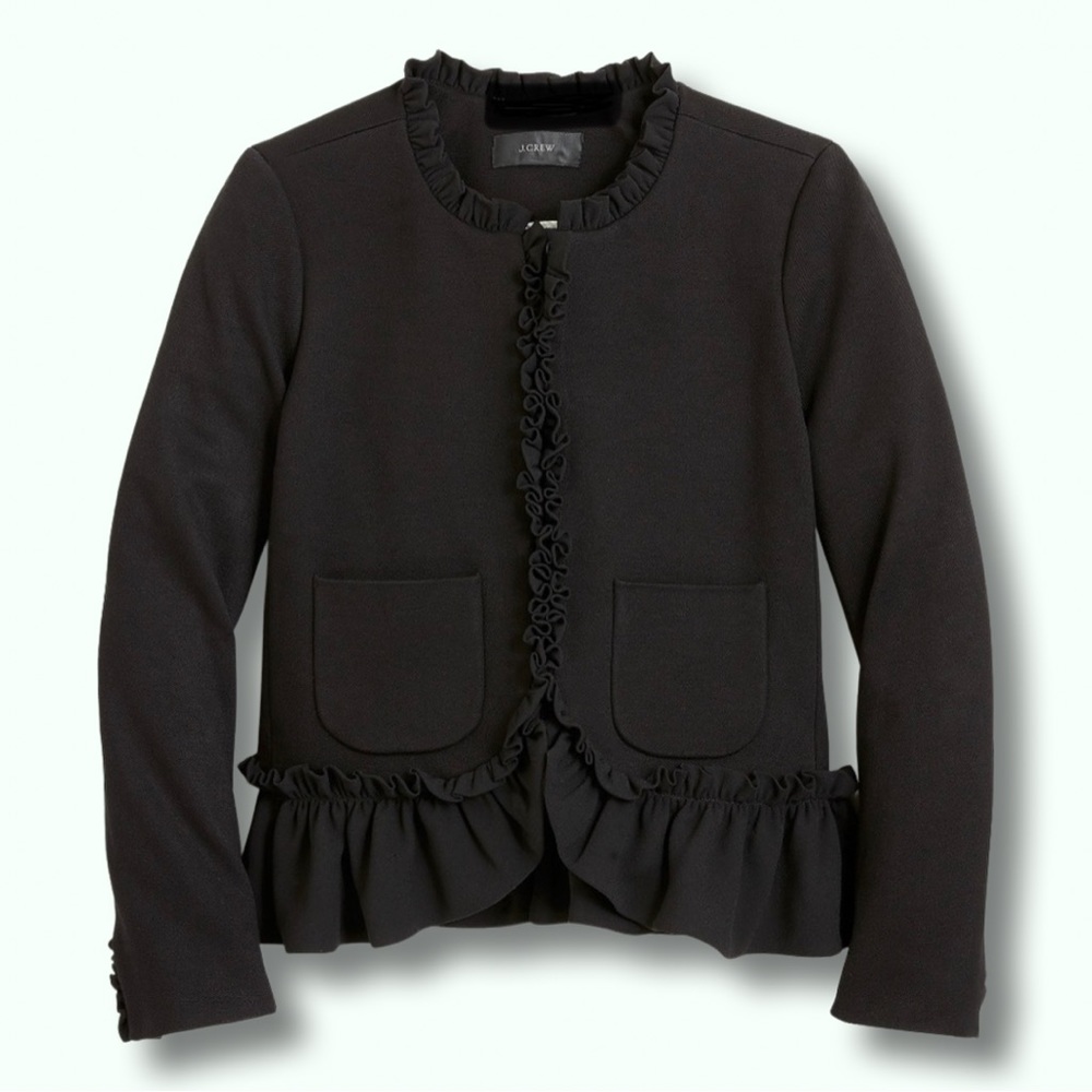 J Crew Black blazer with ruffles